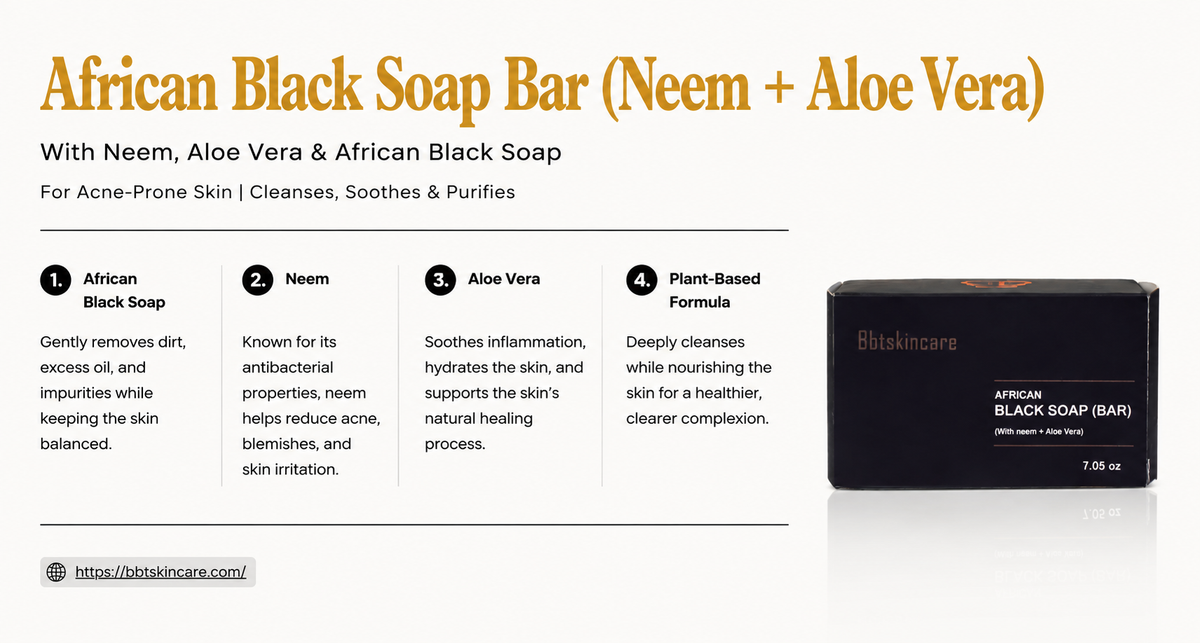 AFRICAN BLACK SOAP BAR (With neem + aloe vera)